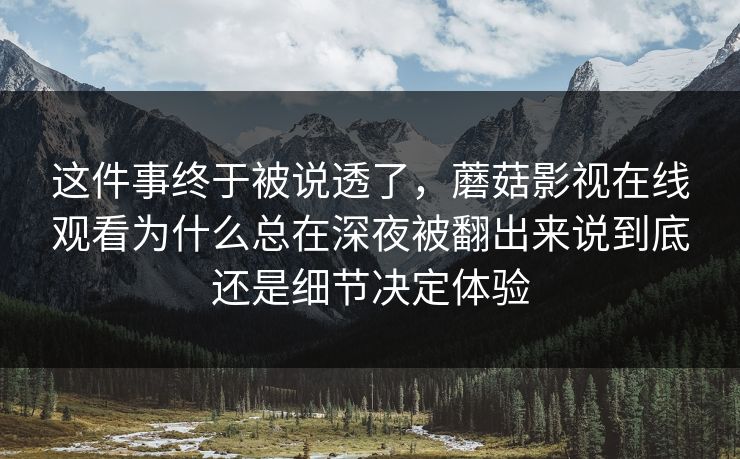 这件事终于被说透了，蘑菇影视在线观看为什么总在深夜被翻出来说到底还是细节决定体验