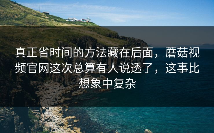 真正省时间的方法藏在后面，蘑菇视频官网这次总算有人说透了，这事比想象中复杂