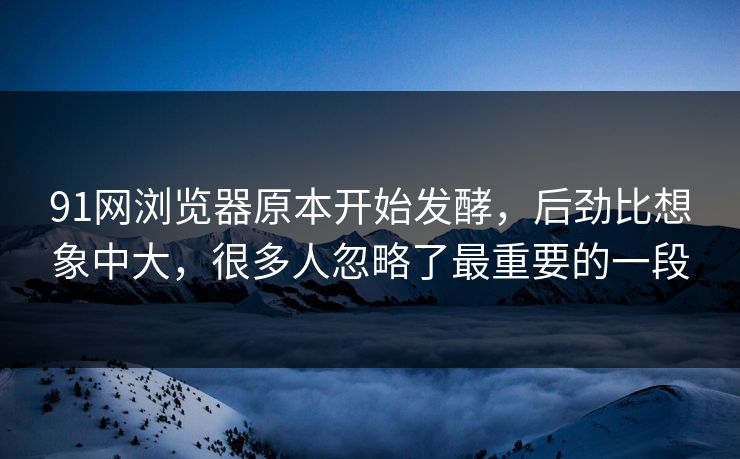 91网浏览器原本开始发酵，后劲比想象中大，很多人忽略了最重要的一段
