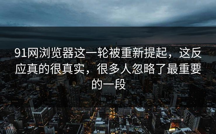 91网浏览器这一轮被重新提起，这反应真的很真实，很多人忽略了最重要的一段